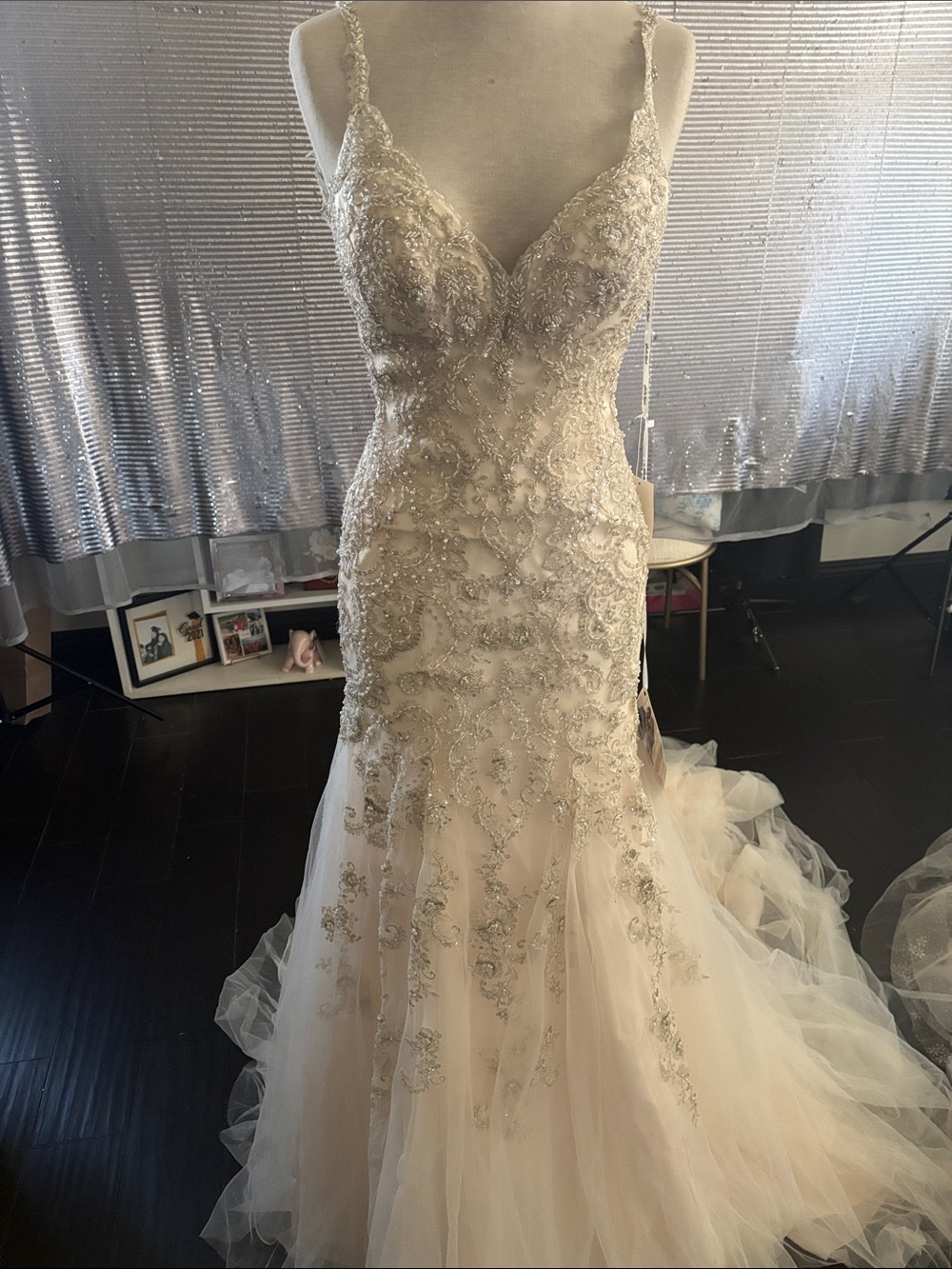 Stella York Ivory and Silver Beaded Mermaid Wedding Dress